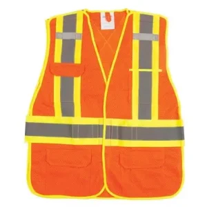 CSA Compliant High Visibility Surveyor Vest, High Visibility Orange, Medium, Polyester